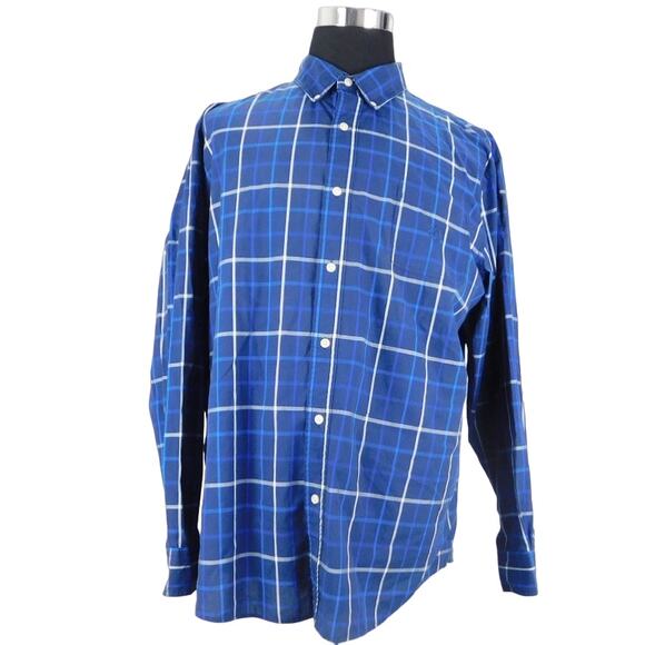 Chaps Blue White Checkered Cotton Blend Long Sleeve Button-Up Mens XXL Shirt - Picture 1 of 5